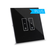 E2S PLUS smart wifi-brytare för persienner och rulljalusier - tillverkad av högkvalitativt härdat glas, med justerbar bakgrundsbelysning och finns i 5 olika färger